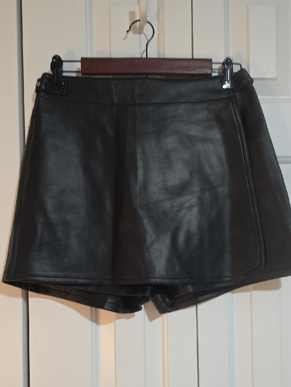 Classic Black Faux Leather Skort